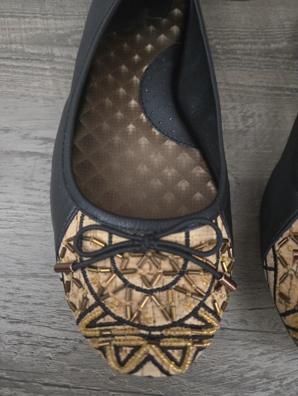 Born Black Flats with Gold Patterned Toe Cap - Picture 3 of 7